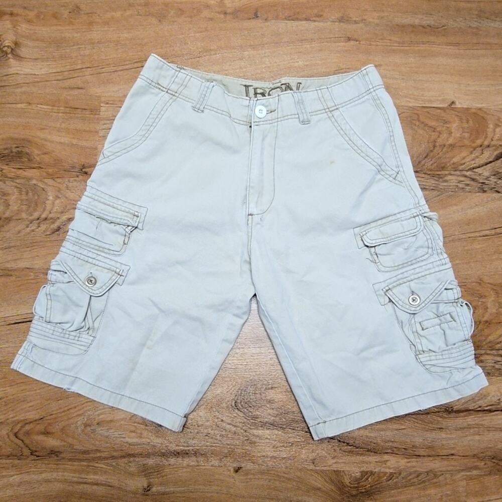 Iron Cargo Shorts Beige Multi-Pocket Utility Casual Summer Mens 32 Shorts